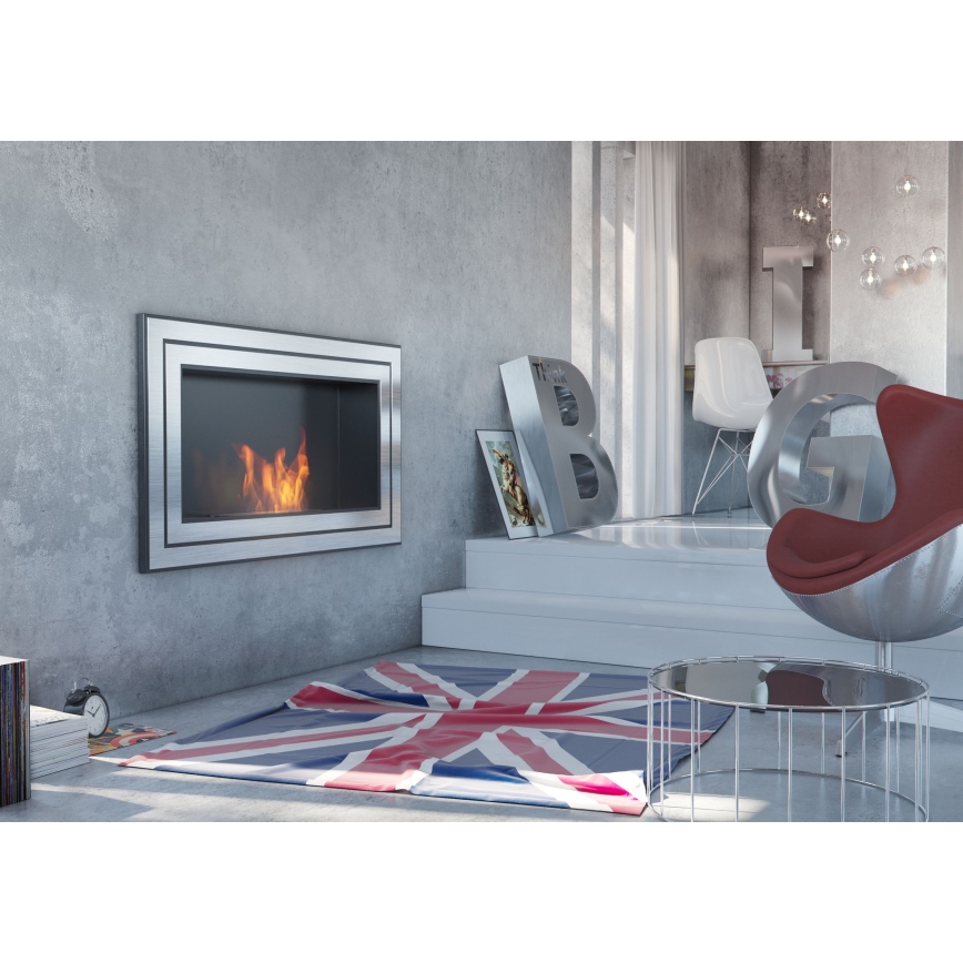 Kratki - Eingebauter BIO-Kamin 65x180 cm 3x2,5 kW glänzender Chrom