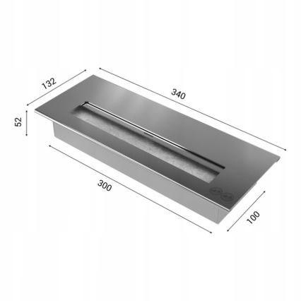 Kratki - Eingebauter BIO-Kamin 65x180 cm 3x2,5 kW glänzender Chrom