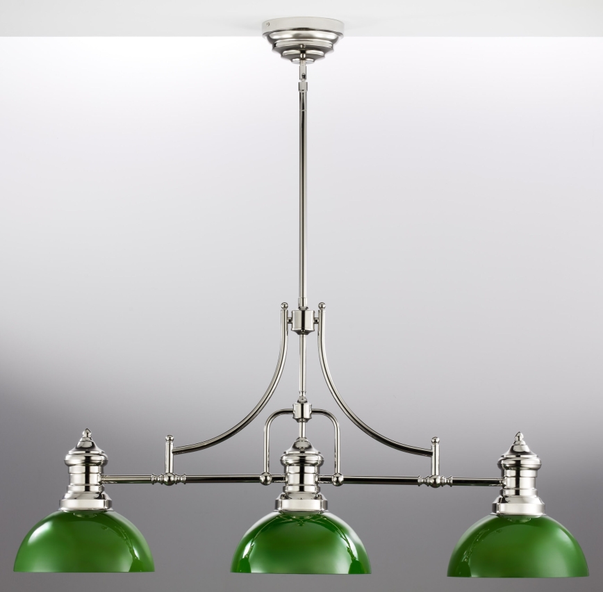 Jupiter 2072 - Pendelleuchte an Stange PLATINO 3xE27/15W/230V grün/glänzender Chrom