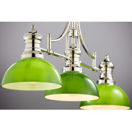 Jupiter 2072 - Pendelleuchte an Stange PLATINO 3xE27/15W/230V grün/glänzender Chrom