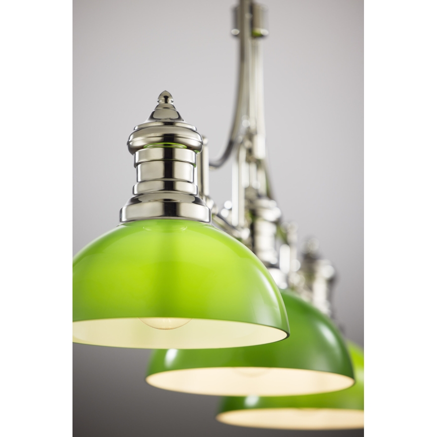Jupiter 2072 - Pendelleuchte an Stange PLATINO 3xE27/15W/230V grün/glänzender Chrom