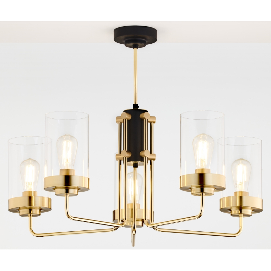 Jupiter 2088 - Deckenleuchte an Stange RAMIREZ 5xE27/15W/230V gold/schwarz