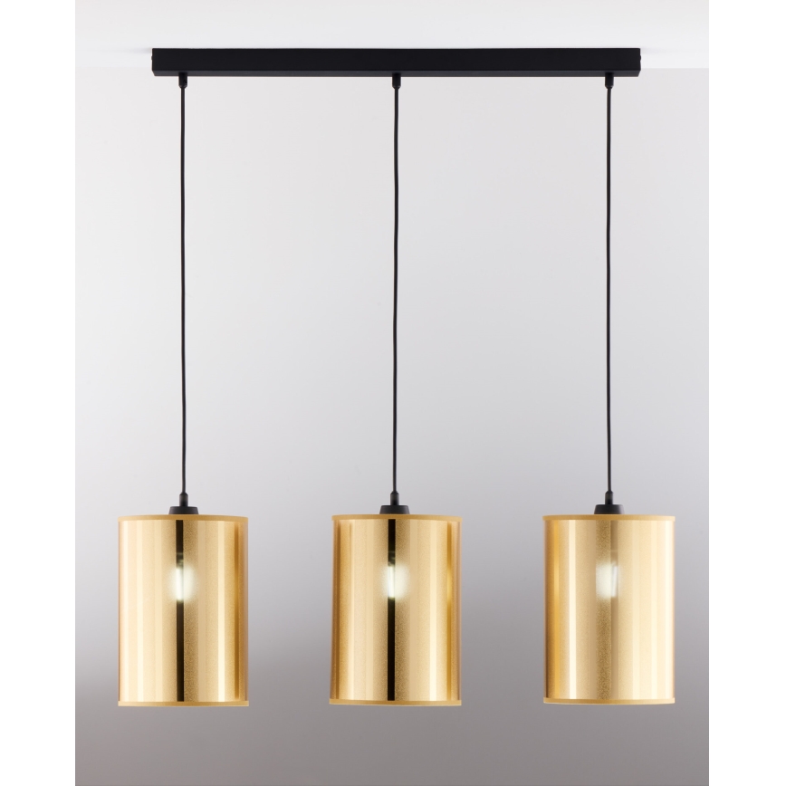 Jupiter 2092 - Pendelleuchte CORTINA 3xE27/15W/230V mit Seilaufhängung gold/schwarz