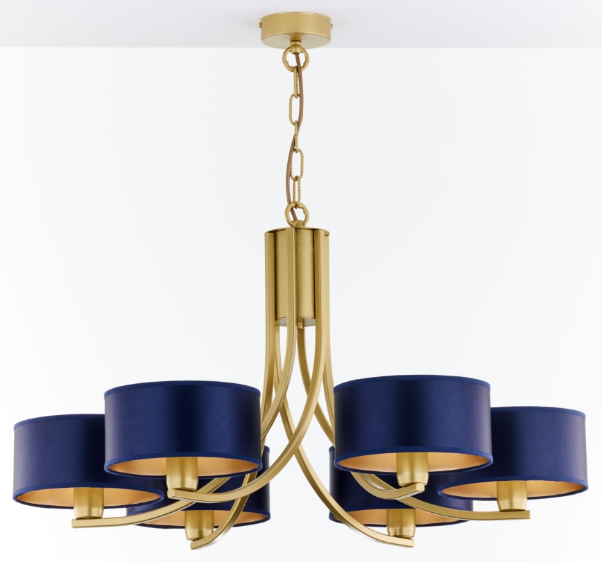 Jupiter 2095 - Kronleuchter an Kette ARTHUR 6xE27/15W/230V blau/gold