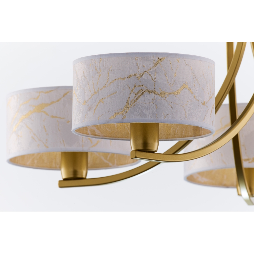 Jupiter 2097 - Kronleuchter mit Kette ARTHUR 5xE27/15W/230V weiß/gold/Marmor-Dekor