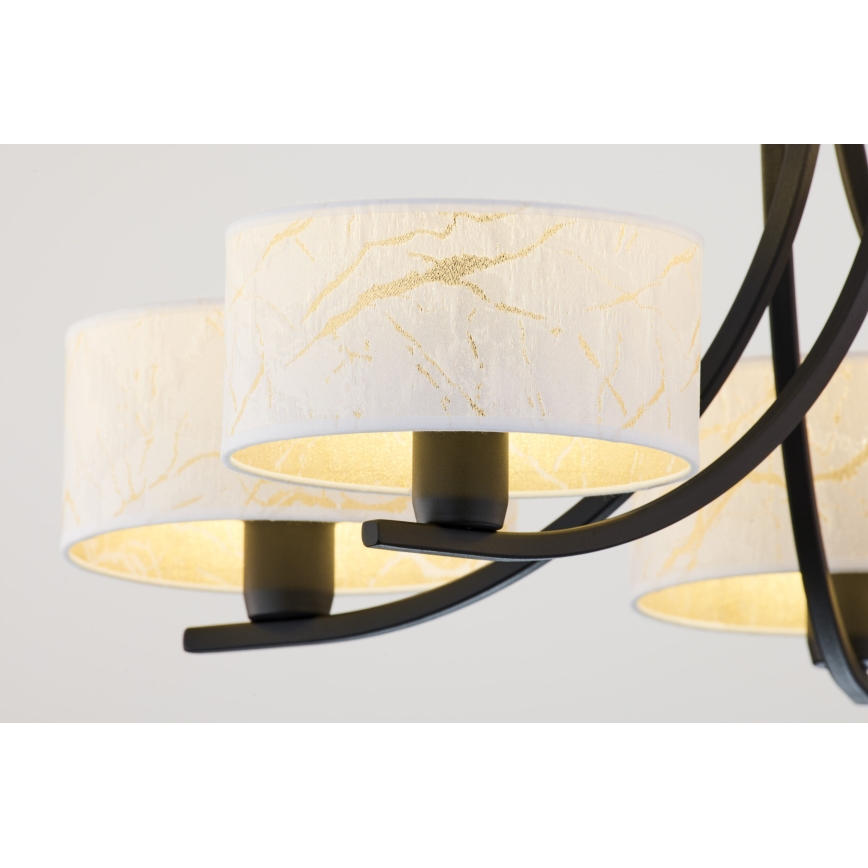 Jupiter 2104 - Kronleuchter an Kette ARTHUR 5xE27/15W/230V weiß/schwarz/Marmor-Dekor