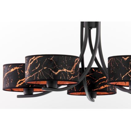 Jupiter 2107 - Kronleuchter an Kette ARTHUR 5xE27/15W/230V schwarz/orange/Marmordekor