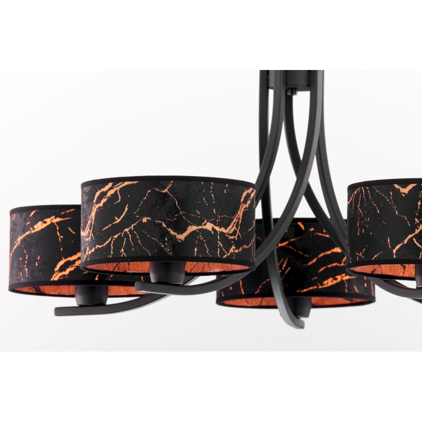 Jupiter 2107 - Kronleuchter an Kette ARTHUR 5xE27/15W/230V schwarz/orange/Marmordekor