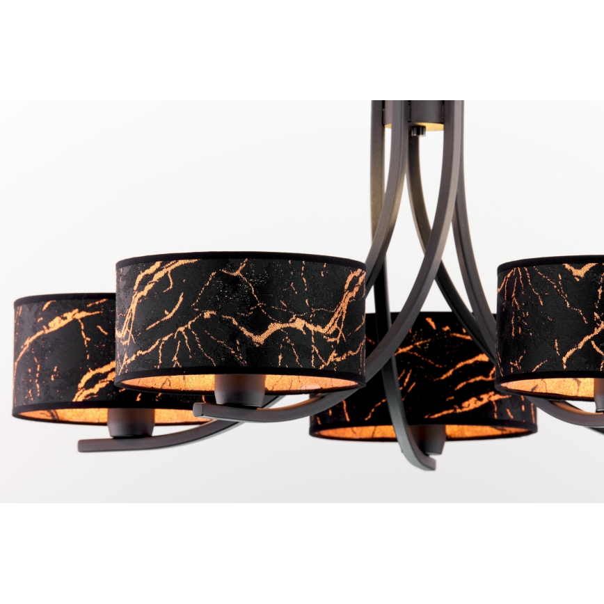 Jupiter 2107 - Kronleuchter an Kette ARTHUR 5xE27/15W/230V schwarz/orange/Marmordekor
