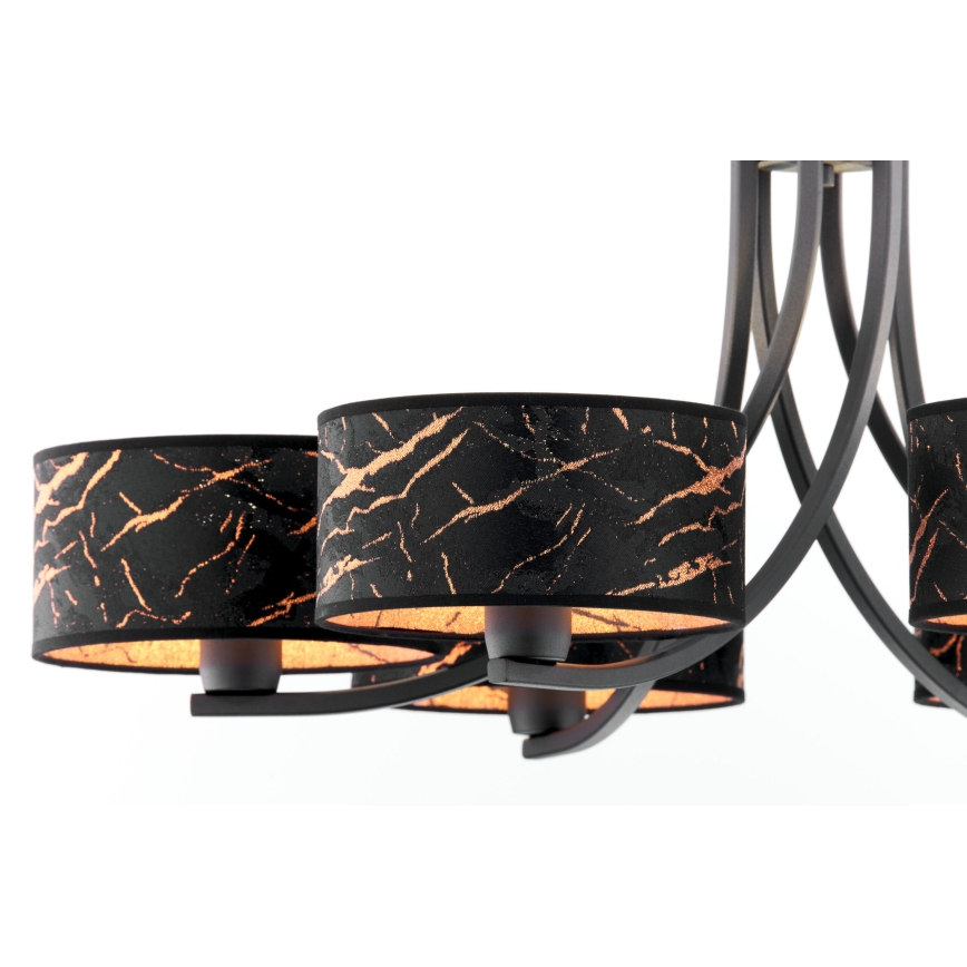 Jupiter 2108 - Kronleuchter an Kette ARTHUR 6xE27/15W/230V schwarz/orange/Marmor-Dekor