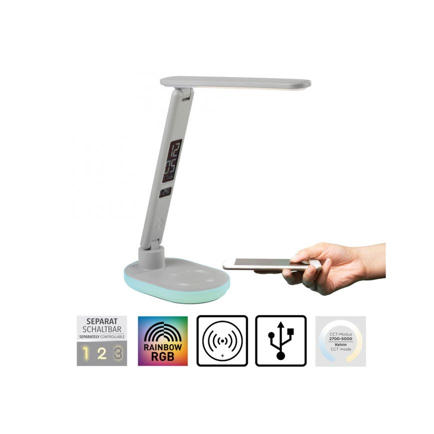 JUST LIGHT. 11018-16 - LED RGBW dimmbare Touch-Tischlampe mit kabellosem Laden TINA LED/4W/230V weiß