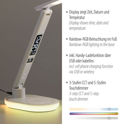 JUST LIGHT. 11018-16 - LED RGBW dimmbare Touch-Tischlampe mit kabellosem Laden TINA LED/4W/230V weiß