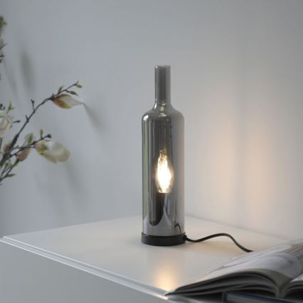 JUST LIGHT. 14006-25 - Tischlampe BOTTLE 1xE14/25W/230V schwarz/rauchfarben