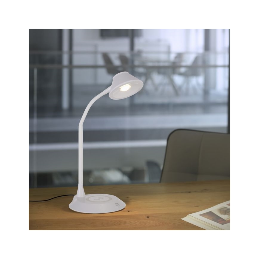 JUST LIGHT. 14414-16 - LED-dimmbare, flexible Tischlampe mit Touch-Bedienung und kabelloser Ladefunktion PUCKI LED/4,5W/230V weiß