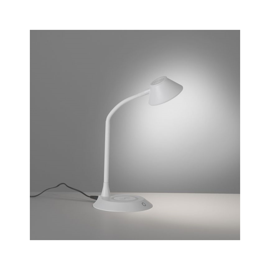 JUST LIGHT. 14414-16 - LED-dimmbare, flexible Tischlampe mit Touch-Bedienung und kabelloser Ladefunktion PUCKI LED/4,5W/230V weiß
