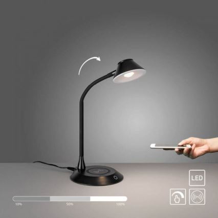 JUST LIGHT. 14414-18 - LED-dimmbare, flexible Touch-Tischlampe mit kabellosem Laden PUCKI LED/4,5W/230V schwarz