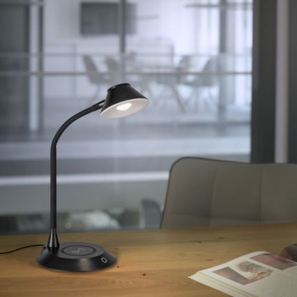 JUST LIGHT. 14414-18 - LED-dimmbare, flexible Touch-Tischlampe mit kabellosem Laden PUCKI LED/4,5W/230V schwarz