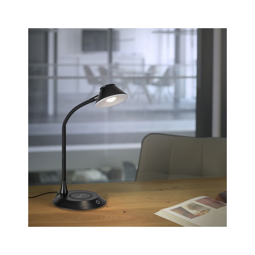 JUST LIGHT. 14414-18 - LED-dimmbare, flexible Touch-Tischlampe mit kabellosem Laden PUCKI LED/4,5W/230V schwarz