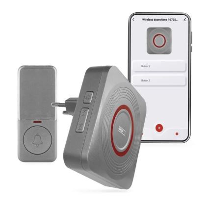 Kabellose Steckdosen-Türklingel GoSmart 230V + 1xCR2032, grau, Wi-Fi
