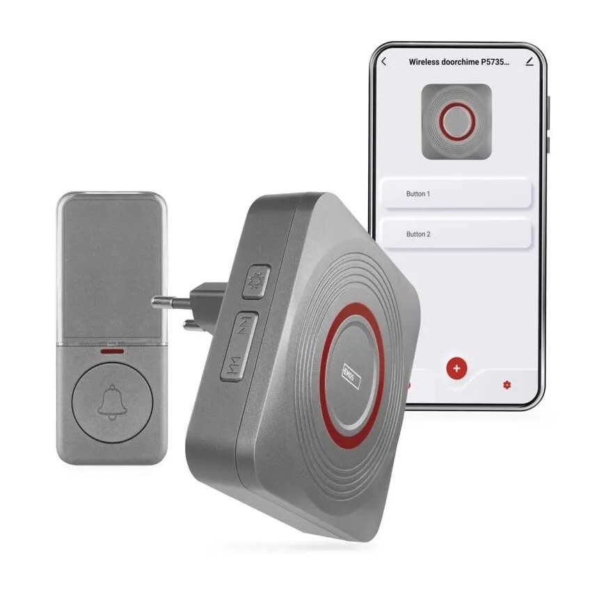 Kabellose Steckdosen-Türklingel GoSmart 230V + 1xCR2032, grau, Wi-Fi