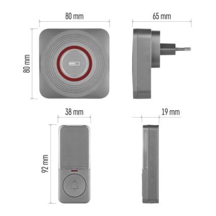 Kabellose Steckdosen-Türklingel GoSmart 230V + 1xCR2032, grau, Wi-Fi