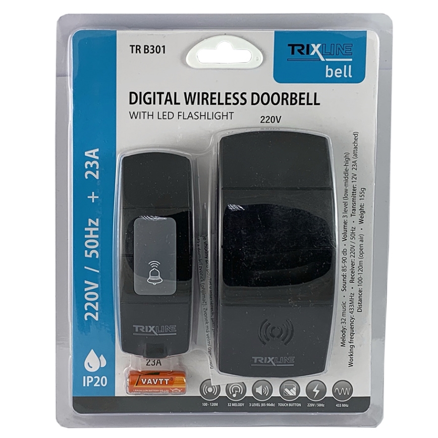 Kabellose Steckdosenklingel BELL 230V + 1x23A schwarz