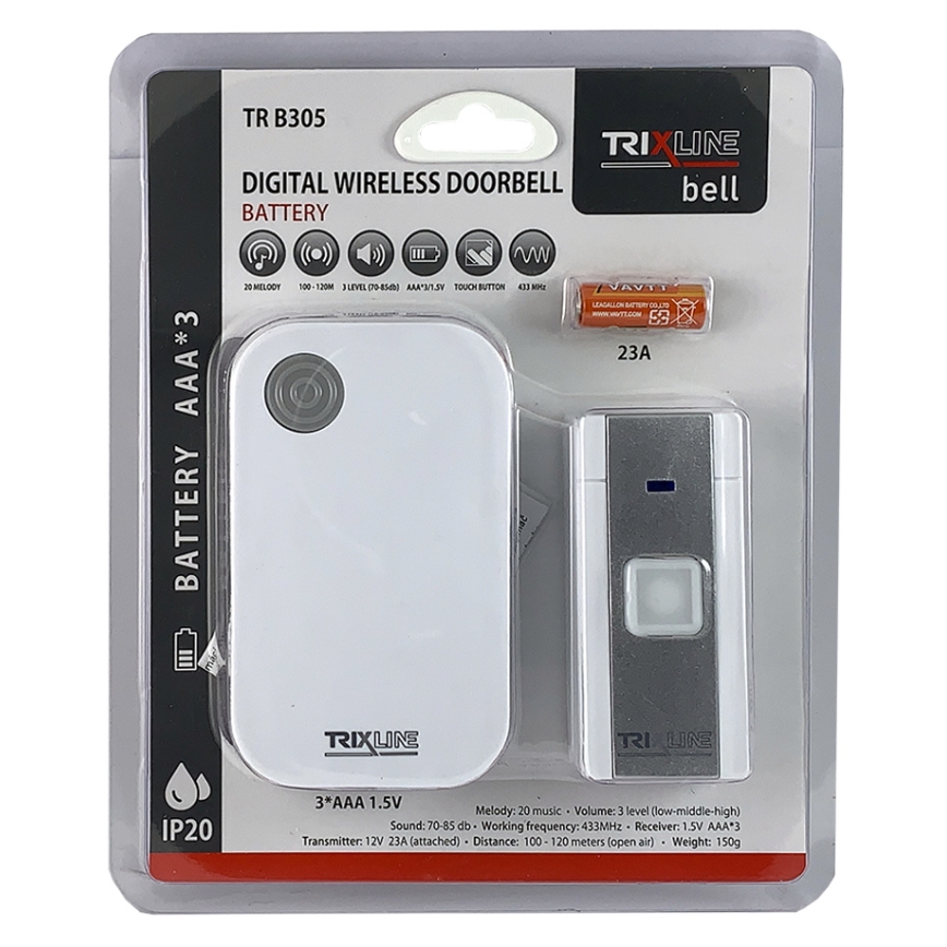 Kabellose Türklingel BELL 1x23A + 3xAAA weiß