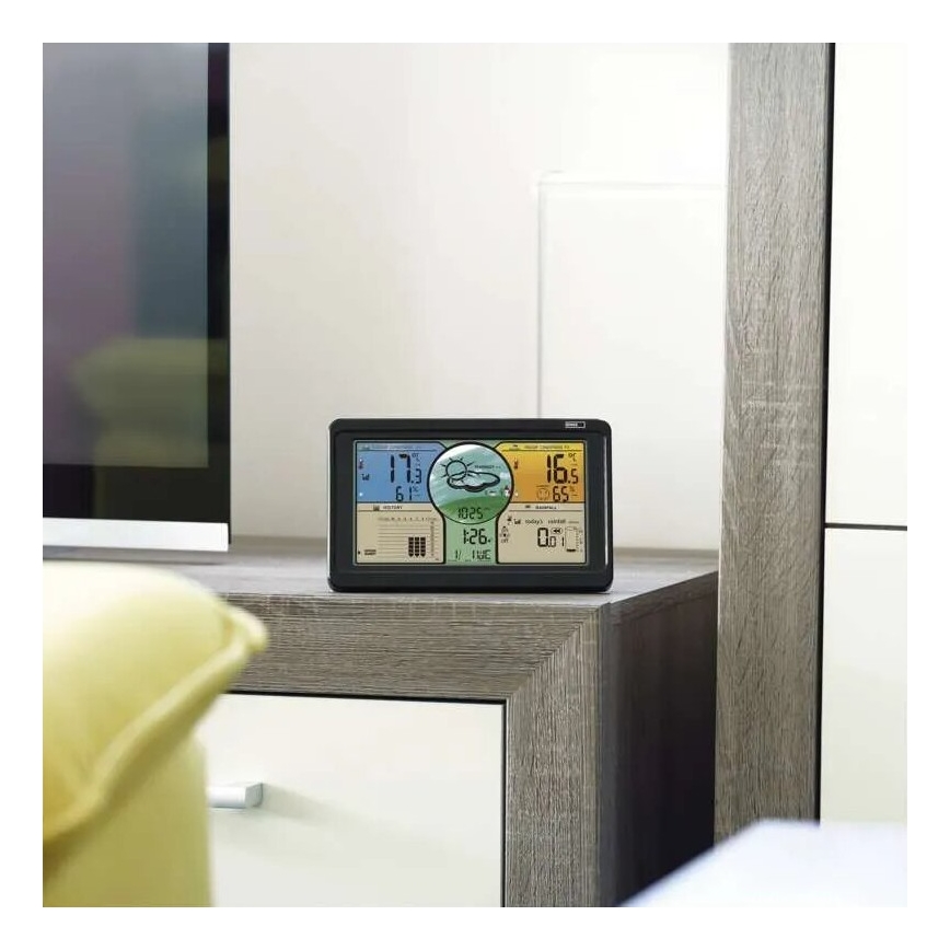 Kabellose Wetterstation mit Farb-LCD-Anzeige und Niederschlagsmesser 3xAAA schwarz