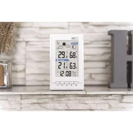 Kabellose Wetterstation mit Wecker 2xAAA + 2xAA weiß