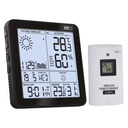 Kabellose Wetterstation mit Wecker 3xAA + 2xAAA schwarz