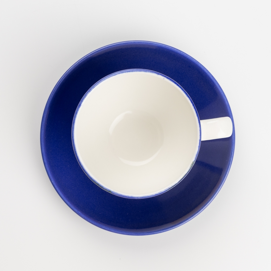Kaffeeservice 6x Keramiktasse Tereza mit Untertasse weiß blau gelb