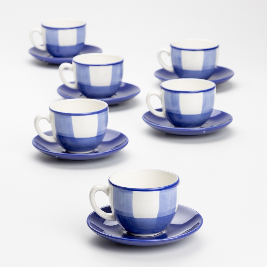 Kaffeeservice 6x Keramiktasse Tereza mit Untertasse weiß blau gelb