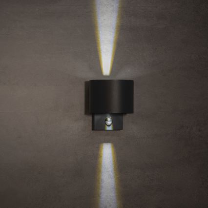 REKA LED-Außenwandleuchte mit Bewegungs- und Dämmerungssensor, LED/7W/230V, IP54, anthrazit, rund
