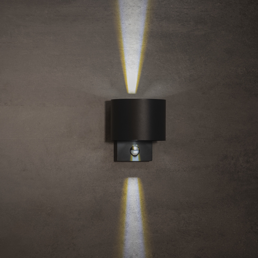 REKA LED-Außenwandleuchte mit Bewegungs- und Dämmerungssensor, LED/7W/230V, IP54, anthrazit, rund