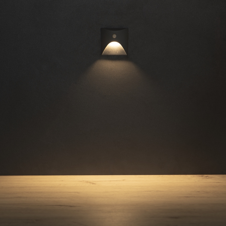 LED-Treppenleuchte mit Bewegungs- und Dämmerungssensor EXIN LED/2,5W/230V 3000K IP65 anthrazit eckig
