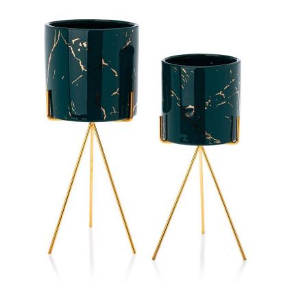Keramik-Blumentopf EMMA 28,3x13 cm grün/gold