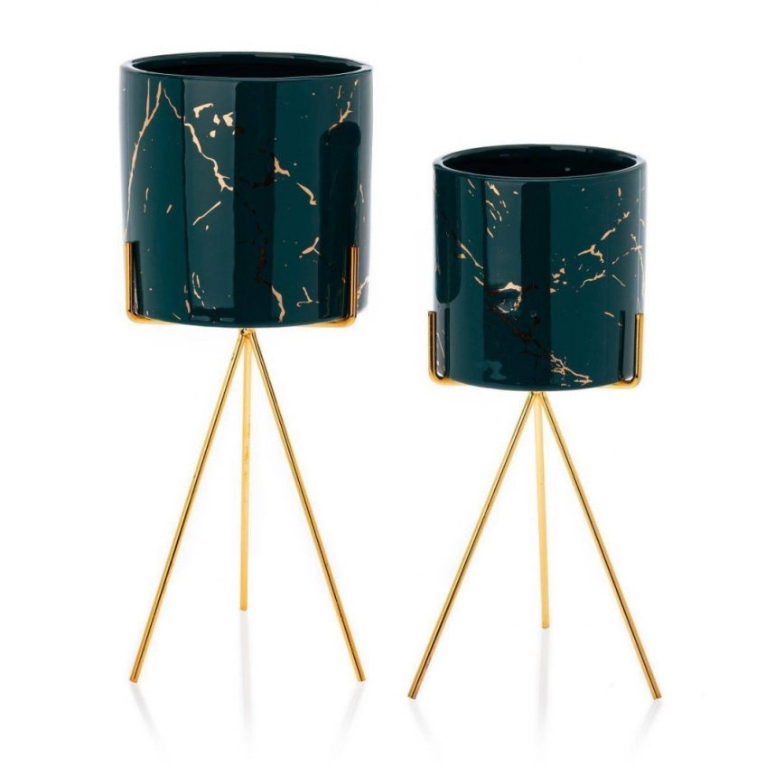 Keramik-Blumentopf EMMA 28,3x13 cm grün/gold