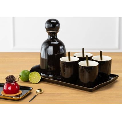 Keramik-Set mit Kanne, Tassen und Tablett KENDI schwarz