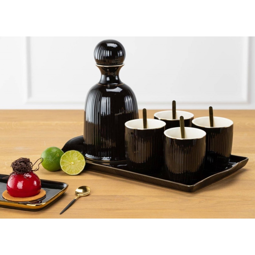 Keramik-Set mit Kanne, Tassen und Tablett KENDI schwarz