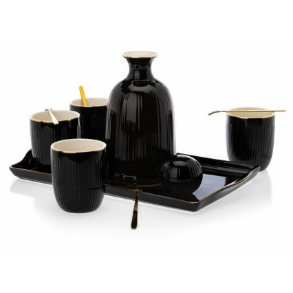 Keramik-Set mit Kanne, Tassen und Tablett KENDI schwarz