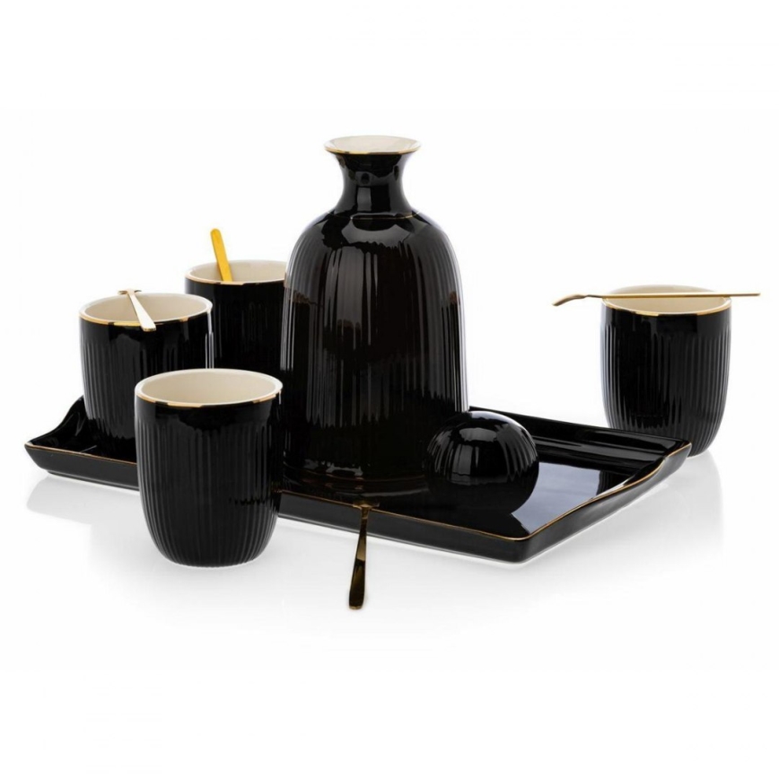 Keramik-Set mit Kanne, Tassen und Tablett KENDI schwarz
