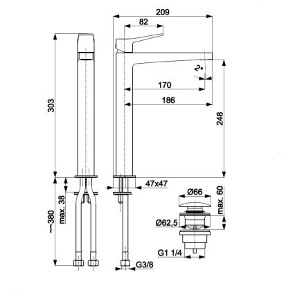 KFA Armatura 4522-712-61 - Waschtischarmatur + Ablaufgarnitur MALAGA 30,3 cm metallicgrau