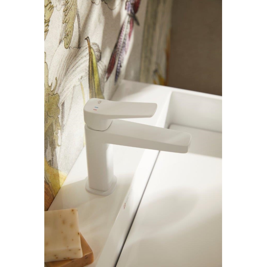 KFA Armatura 4522-815-44 - Waschtischarmatur + Ablaufgarnitur MALAGA 15,9 cm weiß