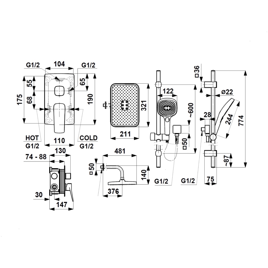KFA Armatura 4529-301-44 - Duschset mit Unterputzarmatur MALAGA weiß