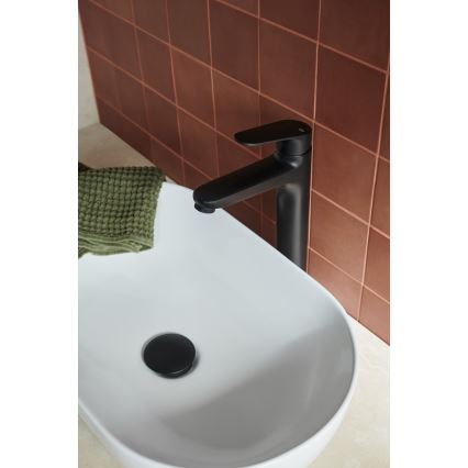 KFA Armatura 5552-712-81 - Waschtischarmatur mit Ablaufgarnitur und Überlauf OTAVA 30,2 cm matt schwarz