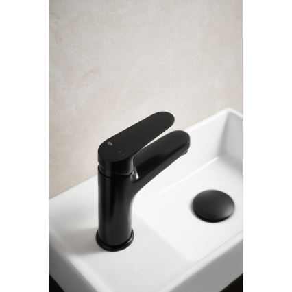 KFA Armatura 5552-815-81 - Waschtischarmatur mit Ablaufgarnitur und Überlauf OTAVA 15 cm matt schwarz