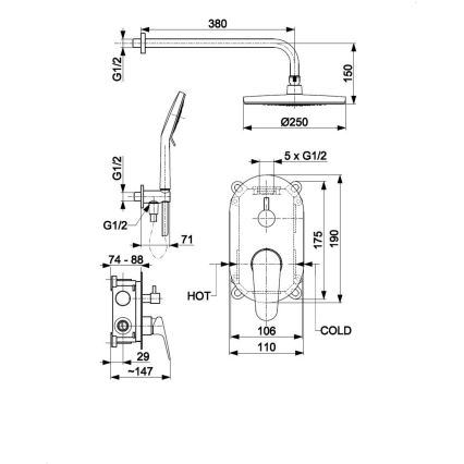 KFA Armatura 5559-501-00 - Duschset mit Unterputzarmatur OTAVA glänzender Chrom