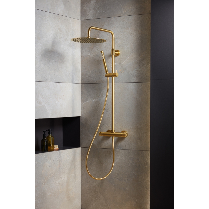 KFA Armatura 5736-920-31 - Duschset mit Thermostatarmatur MOZA in gebürstetem Gold