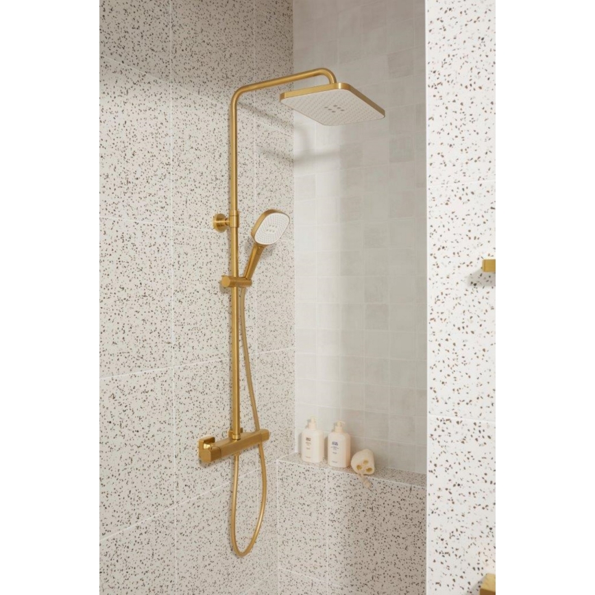 KFA Armatura 5756-910-31 - Duschset mit Thermostatarmatur MALAGA, gebürstetes Gold