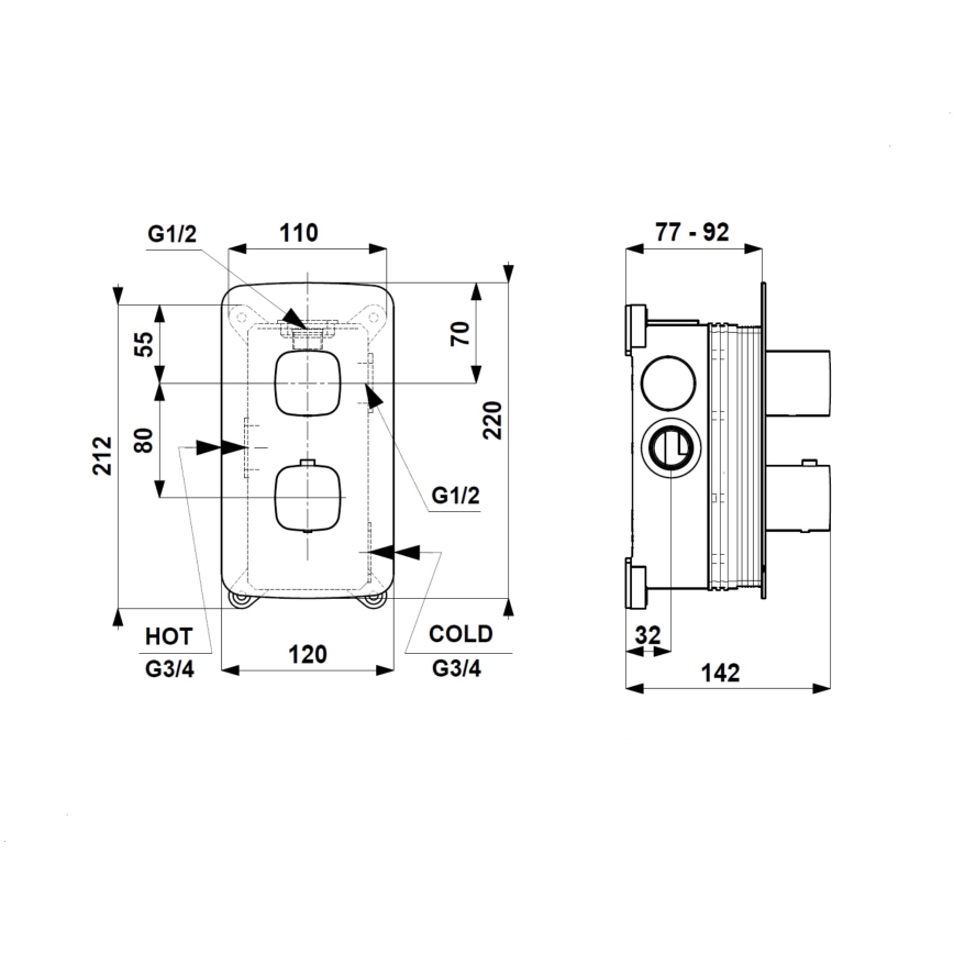 KFA Armatura 5759-001-00 - Thermostatische Duscharmatur für Unterputzmontage MALAGA, hochglänzend verchromt
